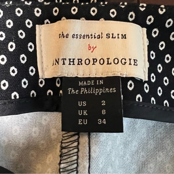 ANTHROPOLOGIE The Essential Slim Trousers Ankle Black White Polka Dot Size 2 - Picture 11 of 14